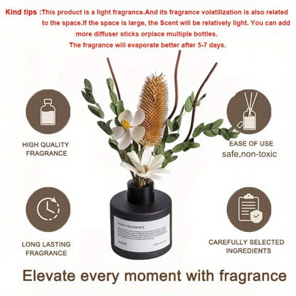 Reed Diffuser with Real Flowers & Essential Oil - Long-Lasting Home Fragrance Scent Sticks for Bedroom Bathroom Living Room, Jasmine Gardenia Sandalwood Citrus