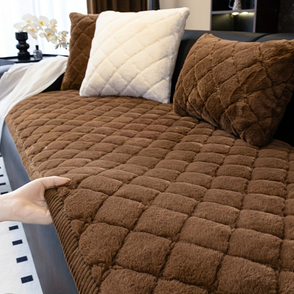 Sofa Cover Plush-Texture Cushion Panels in Pillowcase and 1, 2, 3 or 4-Seat Dimensions in Four Colors