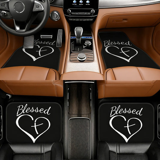 Car Floor Mats 4pcs Set Heart Pattern – Anti-Slip Stain-Resistant Easy Clean Front & Rear Mats, Universal Fit All Vehicles, High Temp Resistant Interior Accessory