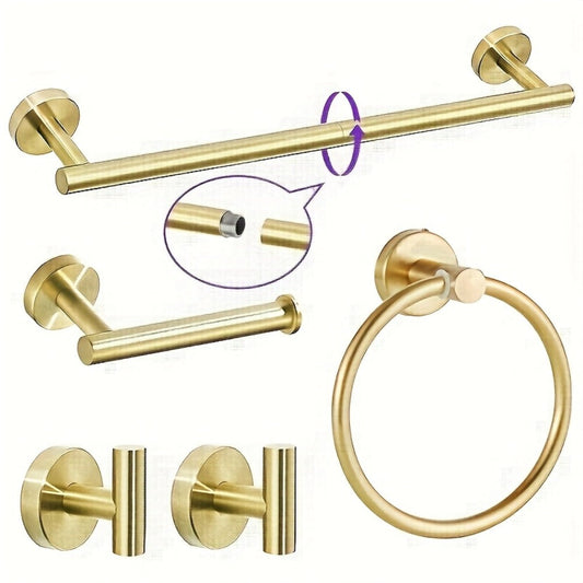 5-Piece Bathroom Hardware Set SUS304 Stainless Steel 24" Towel Bar Towel Ring Toilet Paper Holder Robe Hooks Black Silver Gold