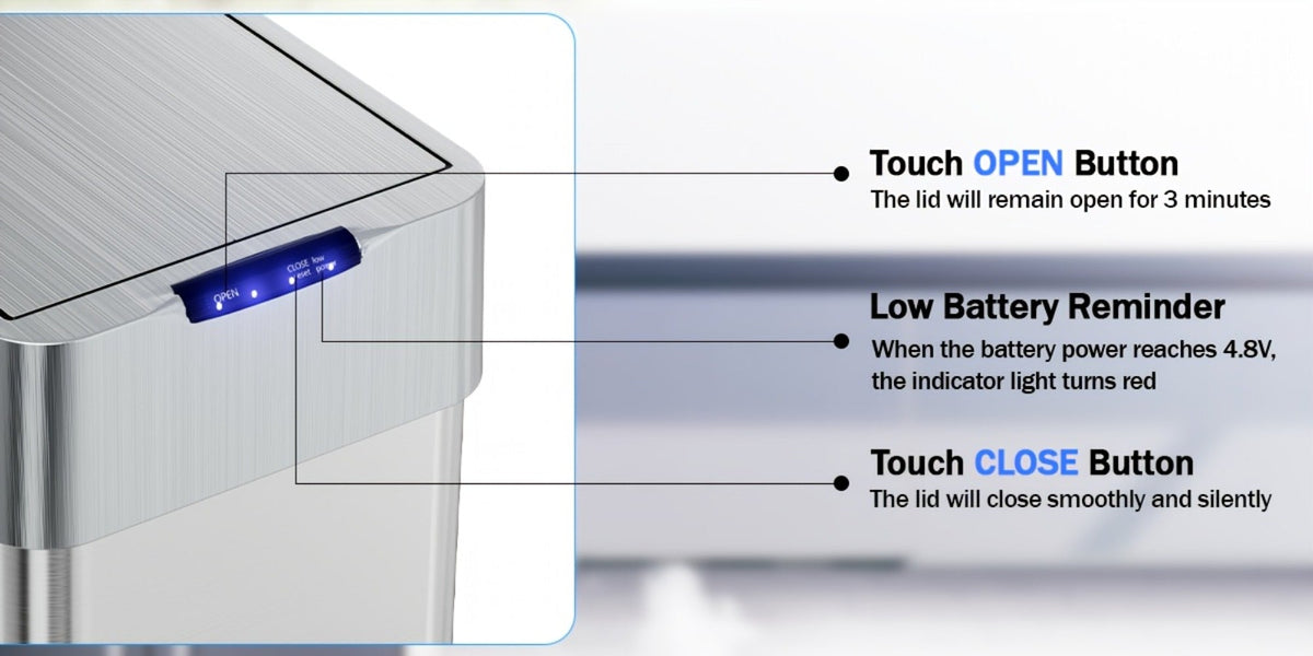 Touchless Trash Can with Motion Sensor 18.5 Gallon 60L, -Close Lid, Brushed Stainless Steel, Bag Holder