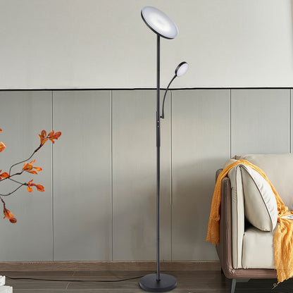 Dual-Head Torchiere Floor Lamp with 27W Main Light, 7W Reading Arm, Four Color Temperature Modes and Remote or Touch Control