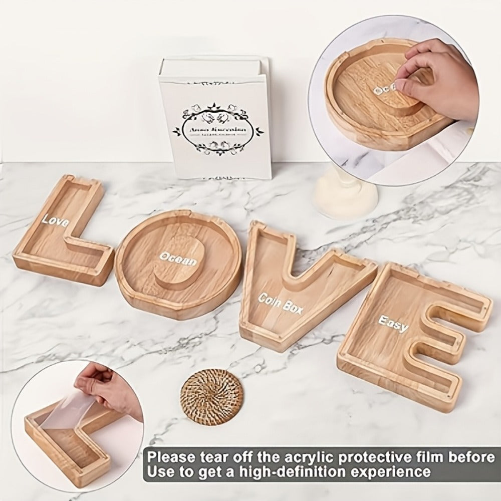 Alphabet Wooden Money Bank with Clear Front Panel, Coin Slot and A-to-Z Letter Options for Adults
