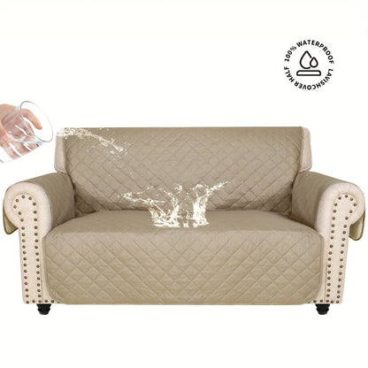 Sofa Cover Five-Layer Quilted Microfiber Protector with Elastic Strap and Foam Anchors for 3 or 4 Seats