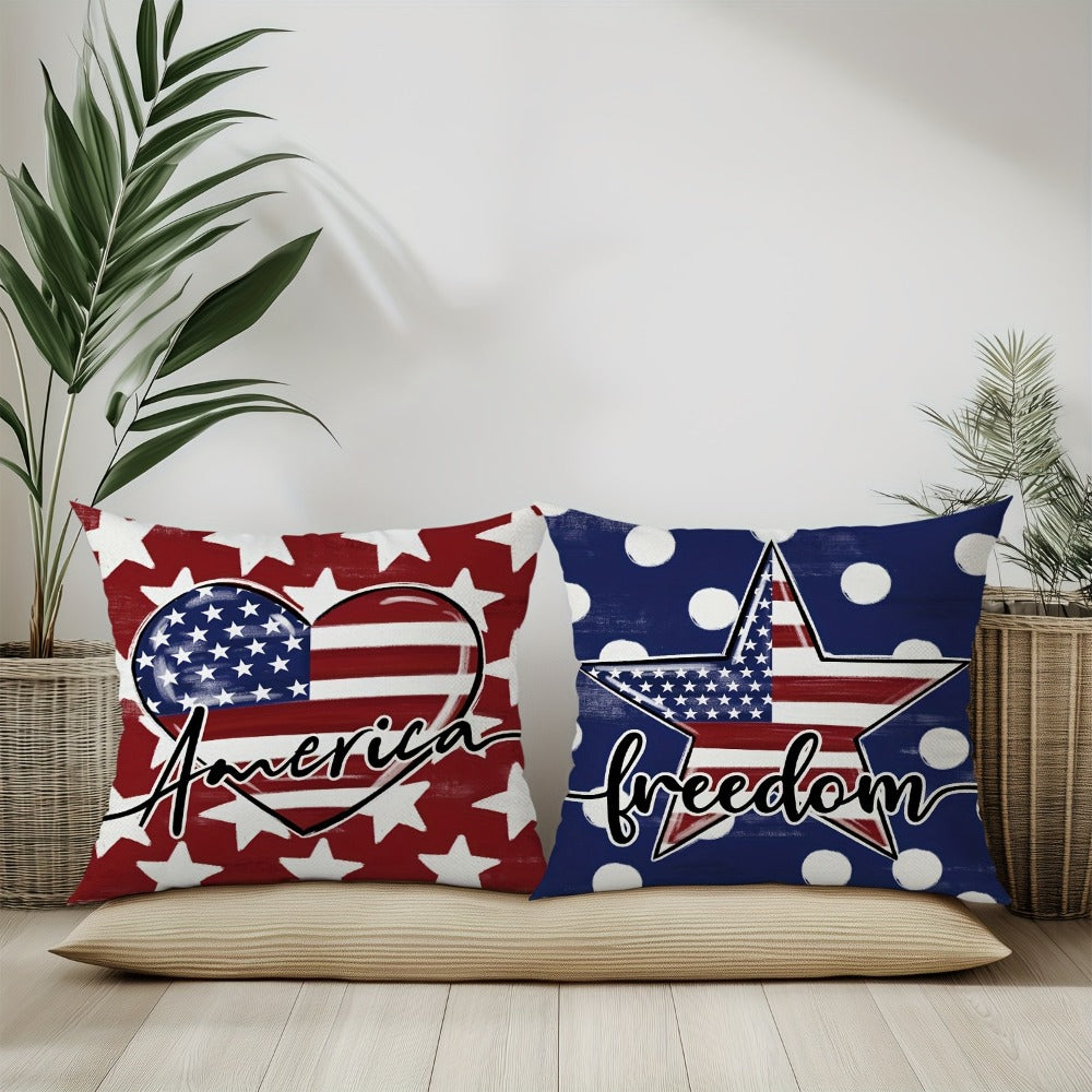 Four-Piece 18 x 18-Inch Patriotic Throw Pillow Cover Set with American Flag, Star and Typography Prints