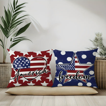 Four-Piece 18 x 18-Inch Patriotic Throw Pillow Cover Set with American Flag, Star and Typography Prints