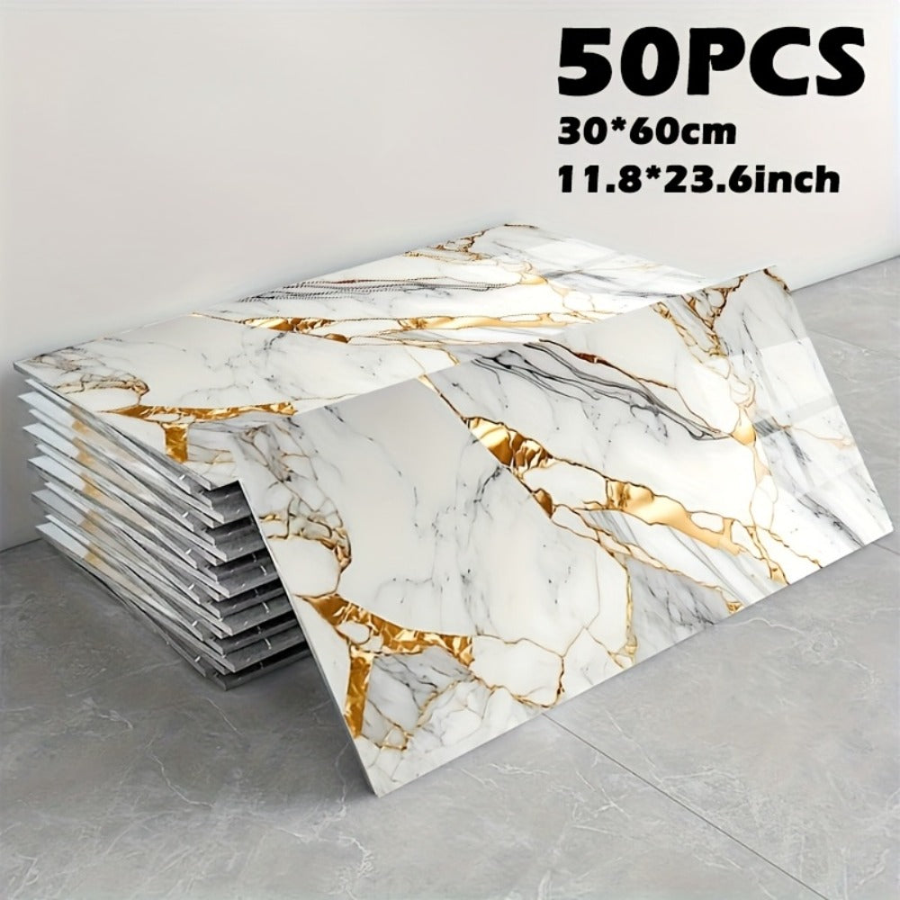 11.8 x 23.6-Inch Marble-Pattern Foam Wall Panels in 50- or 100-Piece Color and Count Options