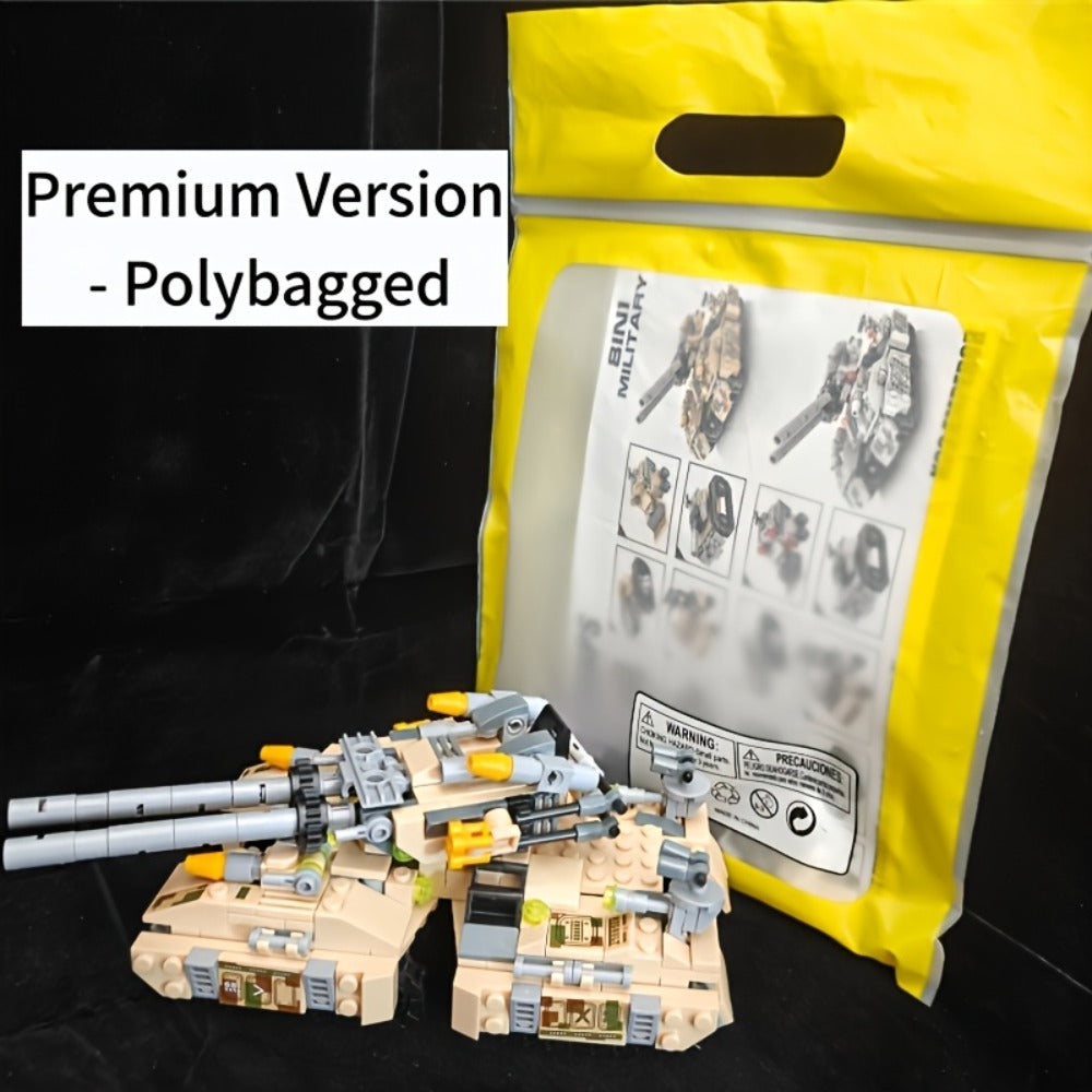 1628-Piece 8-in-1 Tank Building Block Model with White, Yellow, Bagged and Boxed Checkout Options