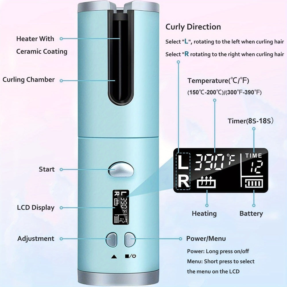 Cordless Automatic Curl-Chamber Iron with Display, USB Charging and Three Color Options Pictured