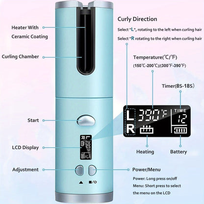 Cordless Automatic Curl-Chamber Iron with Display, USB Charging and Three Color Options Pictured