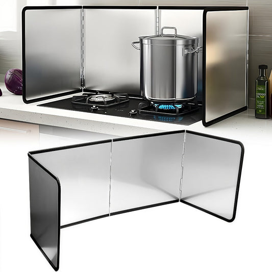 Stainless Steel Splatter Screen 4-Sided Foldable Stovetop Grease Guard - 31.5" Oil Splash Shield for Frying Pan, Gas Range & Induction Cooktop, Heat Resistant Nonstick Kitchen Backsplash Protector