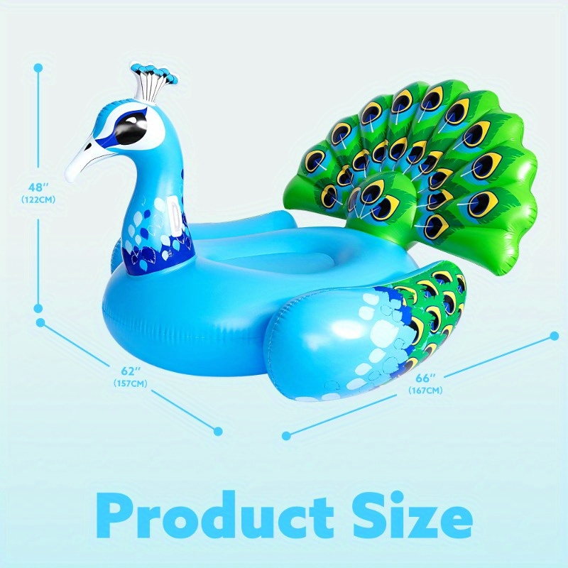 Inflatable Pool Float Giant Peacock Water Raft 66 Inch 2 Person Thick PVC Summer Outdoor Swimming Pool Party Lounger for Adults Kids
