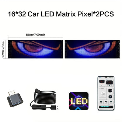 Car LED Light Panel USB Powered Smart Display – App Control, Eye-Shaped Design, Programmable LED Matrix Screen | 16x32 to 16x96 | Vehicle Interior & Exterior Decoration