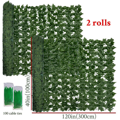 Artificial Ivy Privacy Fence Screen in 13 Size Options with Cuttable Green Leaf Panels for Patio or Balcony