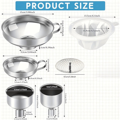 Stainless Steel Funnel Set of 12 Wide Mouth Kitchen Funnels for Mason Jar Canning Liquid Oil Jam Salad Dressing Transferring Multi-Functional Food Grade Funnel Kit
