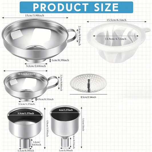 Stainless Steel Funnel Set of 12 Wide Mouth Kitchen Funnels for Mason Jar Canning Liquid Oil Jam Salad Dressing Transferring Multi-Functional Food Grade Funnel Kit