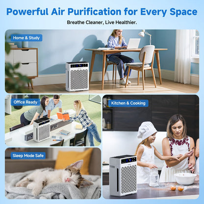 Air Purifier TDBYWAE with Three-Stage HEPA and Carbon Filters, 3000 Sq Ft Source Value, 22dB Mode and 19-Hour Timer
