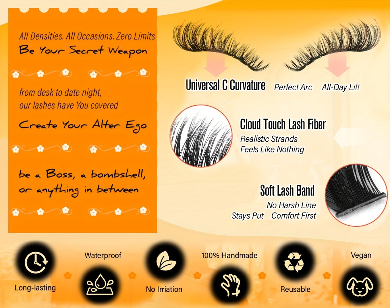 Lash Extension Kit with 708 Clusters in 8-16mm Mixed Lengths and 30D-100D Densities, Glue, Tweezers and Brush