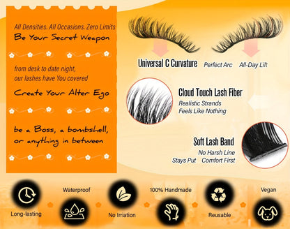 Lash Extension Kit with 708 Clusters in 8-16mm Mixed Lengths and 30D-100D Densities, Glue, Tweezers and Brush