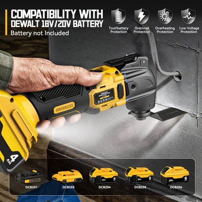 Oscillating Multi Tool Brushless Cordless Compatible with DeWalt 20V / 18V Battery – 21000 OPM Variable Speed, 4.5° Oscillating Angle, Anti-Vibration, Wood Cutting Blades & Sanding Pads (Battery Not Included)