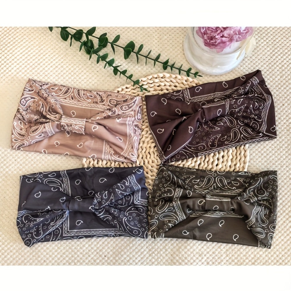 Eight Wide Knotted Headbands with Mixed Paisley and Geometric Patterns in One Image-Bound Set