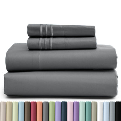 Bed Sheet Set Brushed Microfiber in 3- or 4-Piece Configuration with 16-Inch Pocket and Twenty-Four Colors