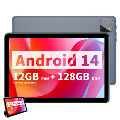 VASOUN 10.1-Inch Android 14 Tablet with 12GB Memory, 128GB Storage, Dual SIM Slots and Protective Case
