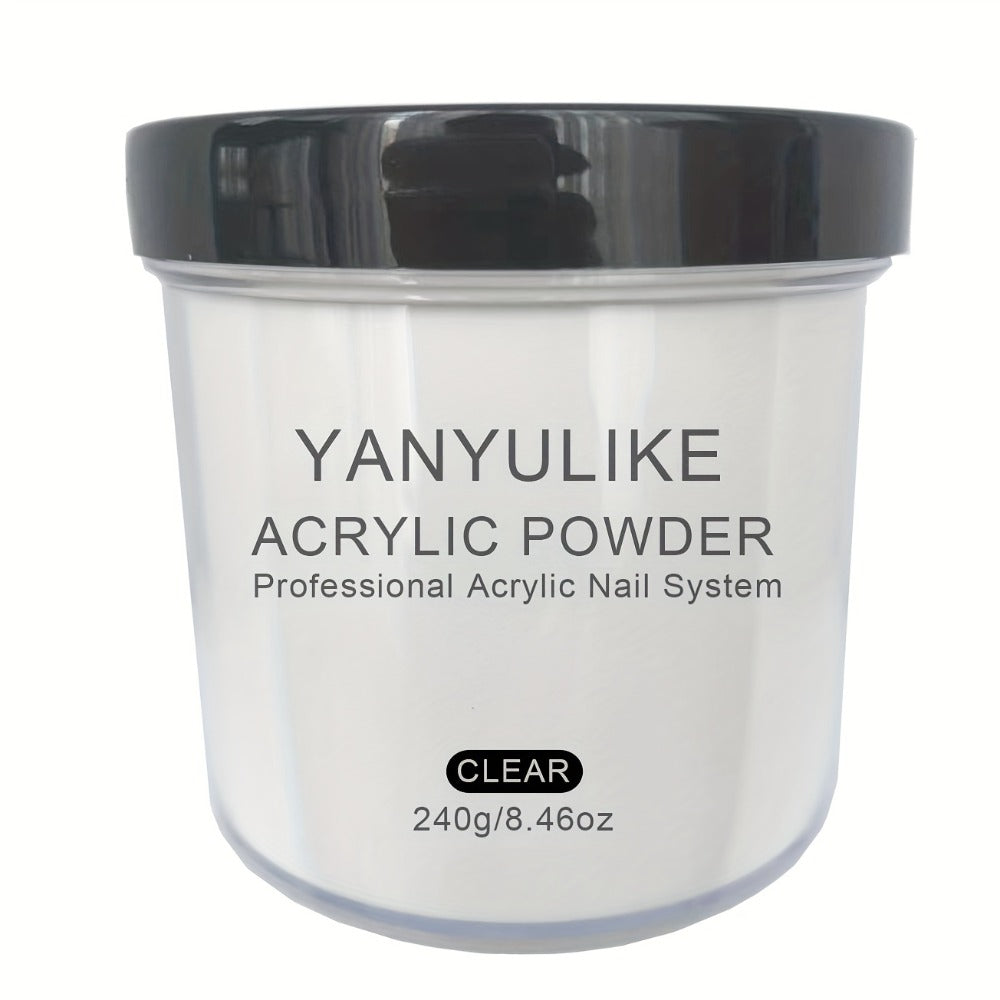 240g Acrylic Nail Powder Jar in Clear, Pink, Nude or White for Use with Compatible Acrylic Liquid