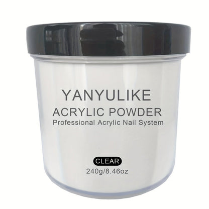 240g Acrylic Nail Powder Jar in Clear, Pink, Nude or White for Use with Compatible Acrylic Liquid