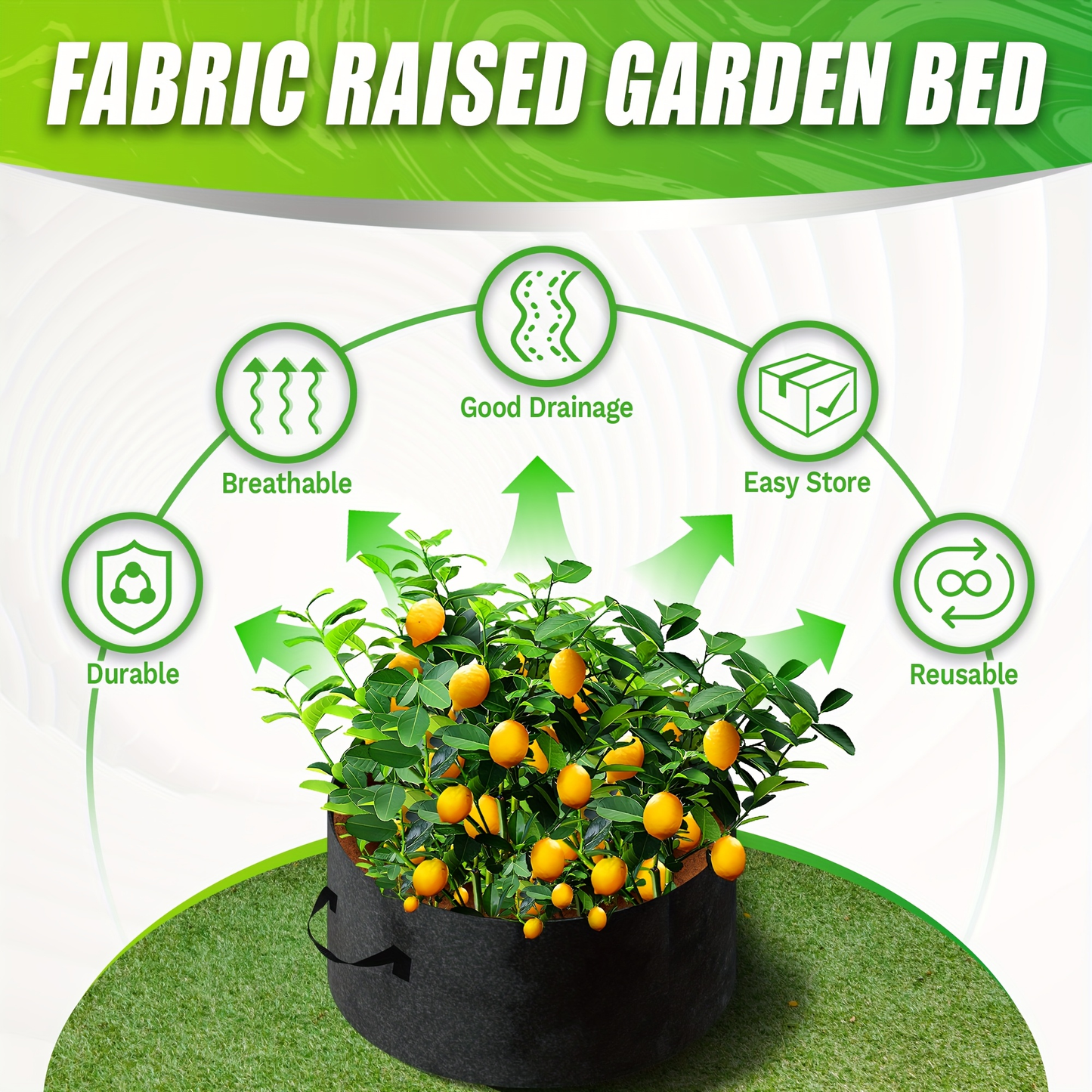 Round Divided Fabric Raised Grow Bed with Handles in 24-, 36-, 48- or 60-Inch Diameter Options