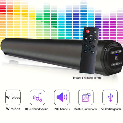 Home Theater Surround Sound System 5.2 Channel – Wireless Subwoofer Dual Air Ducts Bass Boost, TV Soundbar Stick with Remote Control, Rechargeable Battery & Type-C Charging, Complete Speaker Set