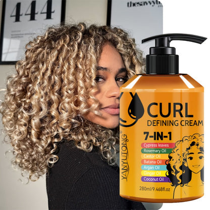 7-in-1 Curl Styling Cream in 280ml Illustrated Pump Bottle with Rosemary, Coconut and Argan Oils