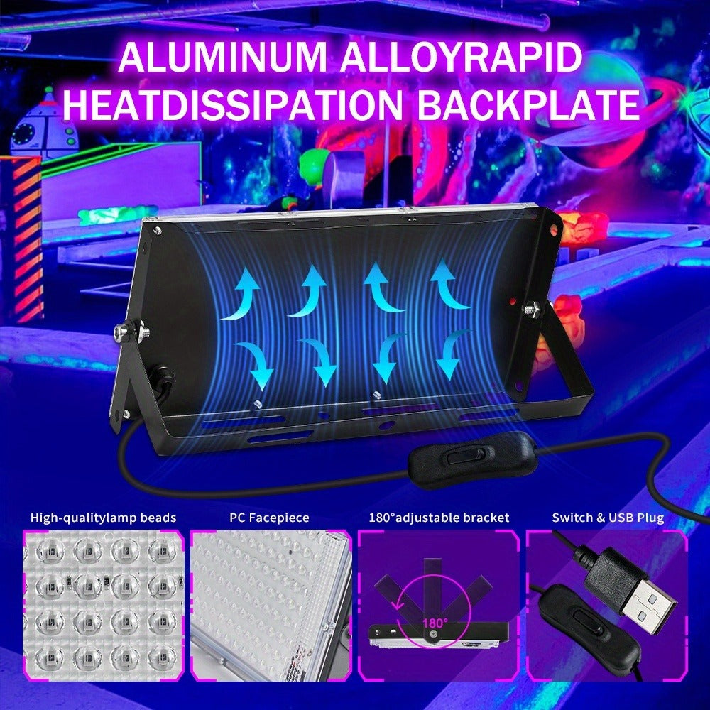 Four-Pack Rectangular UV Black-Light Panels with 144-LED Checkout Label, USB Cables and Adjustable Brackets