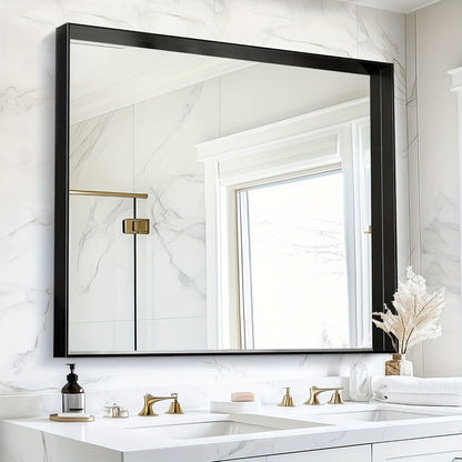 Bathroom Vanity Mirror Wall Mounted Metal Frame Rectangle – Anti-Rust Farmhouse Mirror in Matte Black, Gold & Silver, Multiple Sizes, Horizontal or Vertical Hang