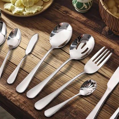 20-, 24-, 30- or 65-Piece Flatware Set in Silver or Black with Option-Specific Serving Utensils
