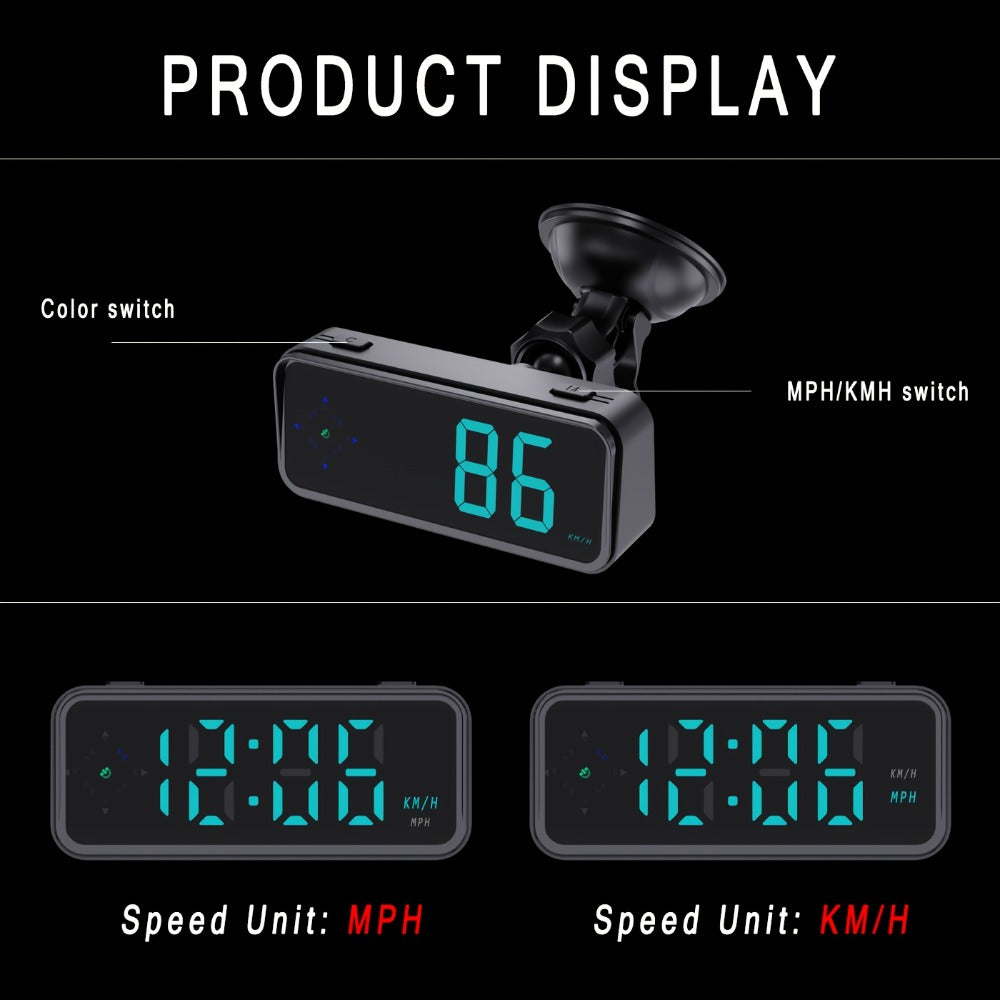 GPS HUD Speedometer Head Up Display - Digital Car Speed Meter Plug & Play, KMH MPH Switch, Multi-Color Display for All Vehicles, No Battery Needed