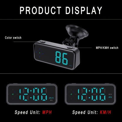 GPS HUD Speedometer Head Up Display - Digital Car Speed Meter Plug & Play, KMH MPH Switch, Multi-Color Display for All Vehicles, No Battery Needed