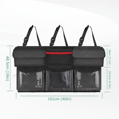 Car Trunk Organizer, 40 x 19 Inch Hanging Rear-Seat Bag with 6 Pockets and Three Adjustable Straps