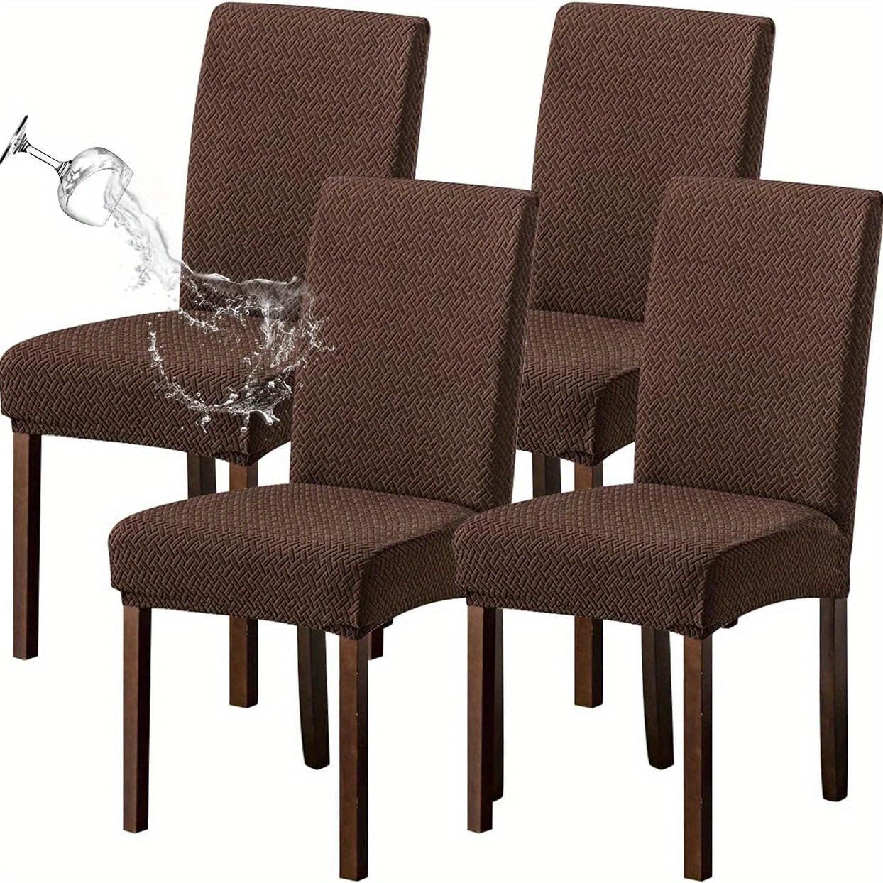 Textured Stretch Dining Chair Covers in Beige, Gray, Chocolate, Black, Khaki or Burgundy, Four- or Six-Piece Sets