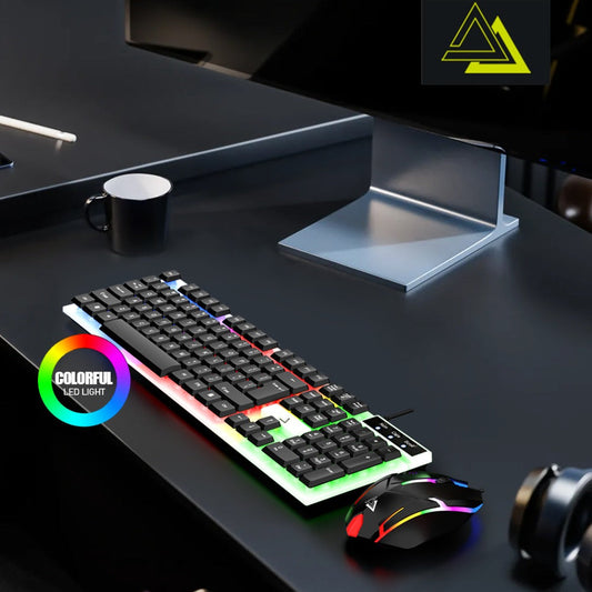 Wired USB RGB Gaming Keyboard and Mouse Combo 104 Keys Backlit Mechanical Feel 1000 DPI Optical Mouse for PC Desktop Laptop Windows Mac Linux Gamer Black White
