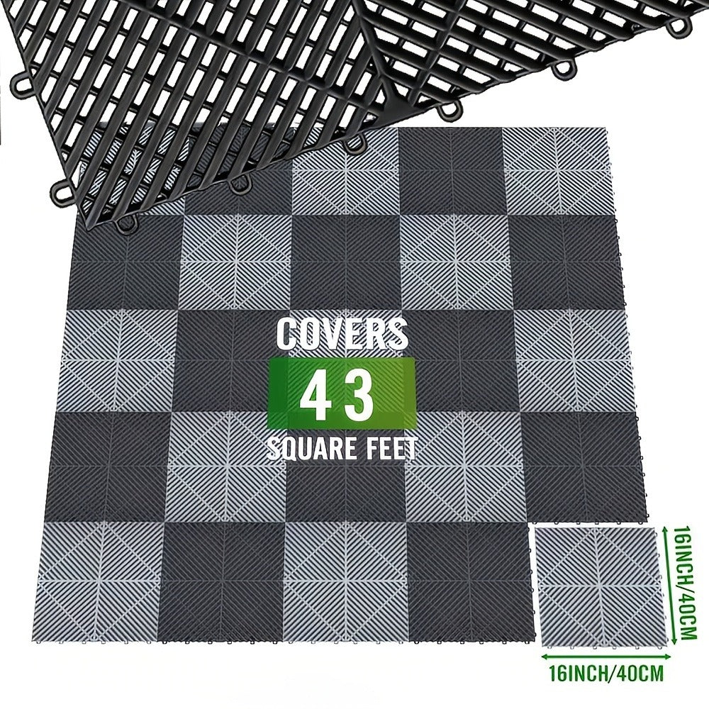 Garage Floor Tiles 25Pcs – Interlocking Plastic Mesh Spliced Floor Mats for Car Wash Auto Detailing Garage Flooring, 5 Colors Available