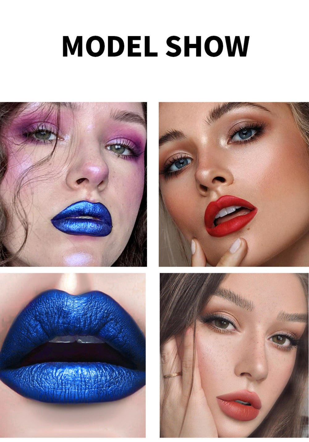 Lip Gloss Set by Fit Colors with 3 Bold Blue Matte Lip Colors and Two Retained Set Options