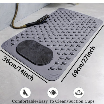 Non-Slip Bath Tub Shower Mat 27x14 Inch with Suction Cups & Drain Holes | Foot Massage Textured | Machine Washable Bathroom Safety Mat