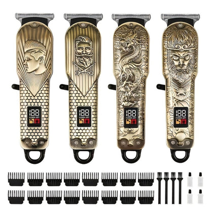 JH702 Hair Clipper Set with DC01 Fashion Belt, Digital Display, USB Charging and Two Engraved Design Options