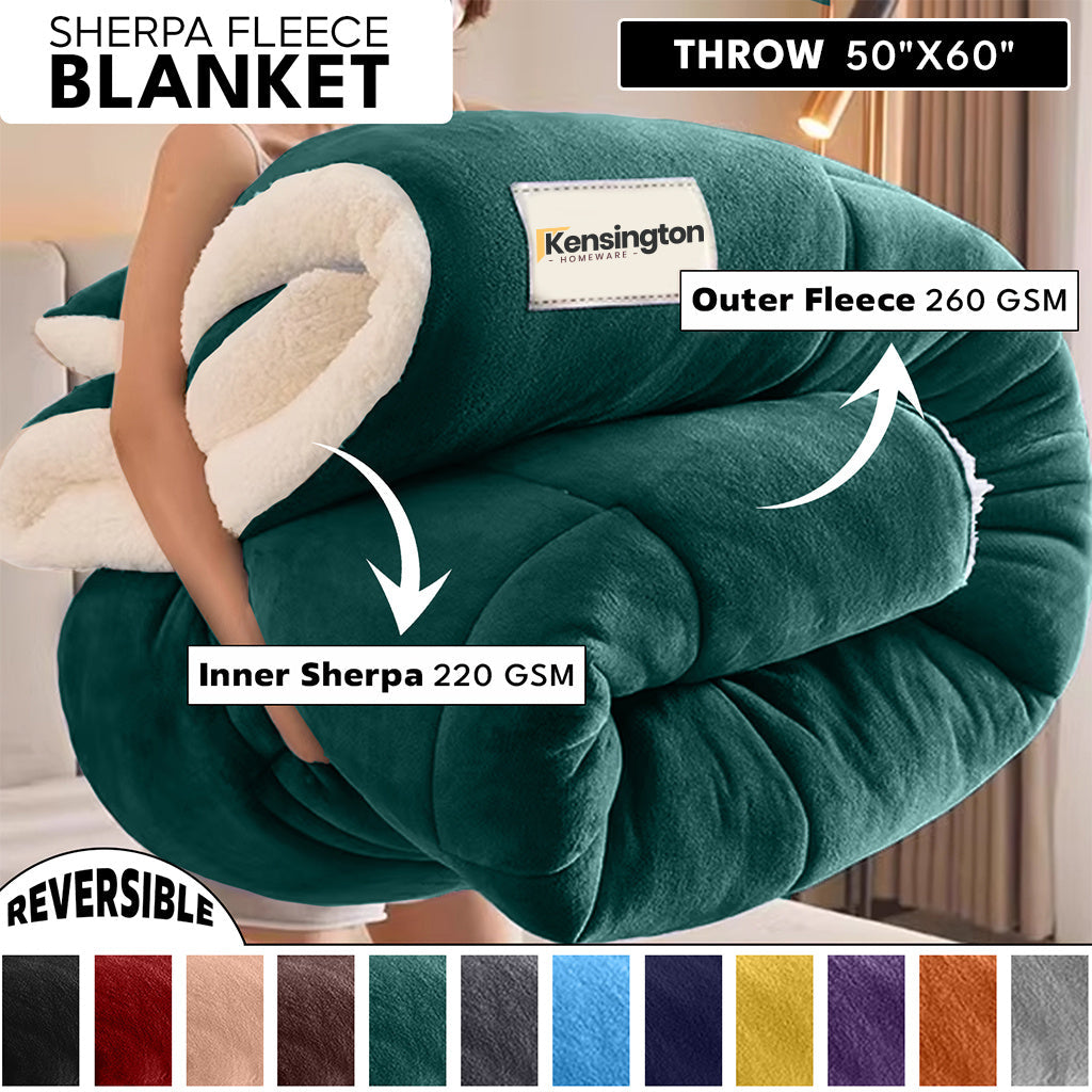 480GSM Sherpa Fleece Blanket – Double-Sided Heavy Warm Throw for Couch, Bed & Travel, Reversible All Season, 13 Colors, 3 Sizes