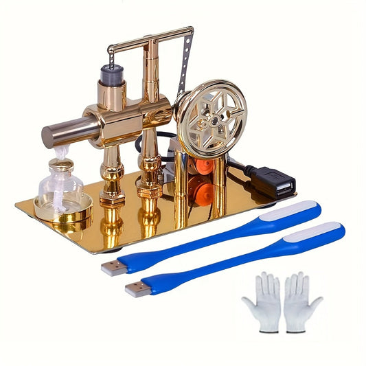 Stirling Engine Generator Kit — Single Cylinder Stainless Steel Pneumatic Model, Educational Physics Science Experiment for Adults Teens Hobbyists STEM Enthusiasts, Birthday Christmas Graduation Gift
