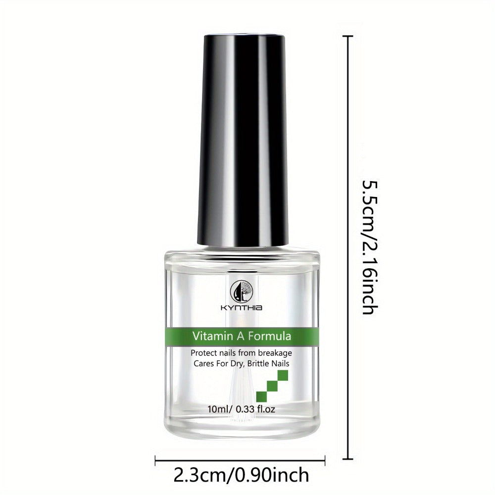Clear 10 ml Nail Care Bottle with Black Cap, Green Vitamin A Label and Attached Brush Applicator