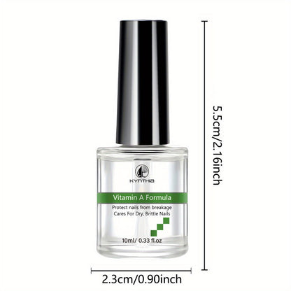 Clear 10 ml Nail Care Bottle with Black Cap, Green Vitamin A Label and Attached Brush Applicator