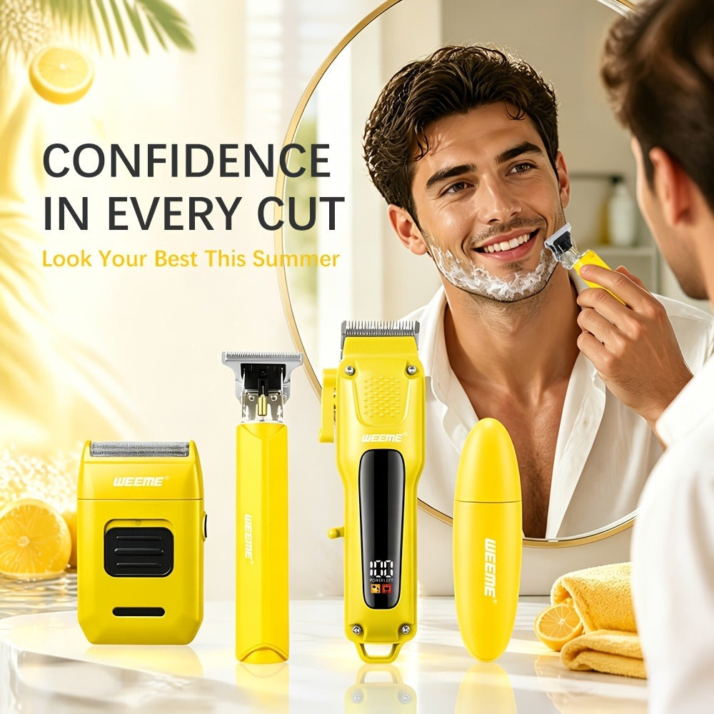 Hair Clippers & Trimmers WEEME Four-Piece Set with Clipper, T-Blade, Foil Shaver, Nose Trimmer and Two Colors