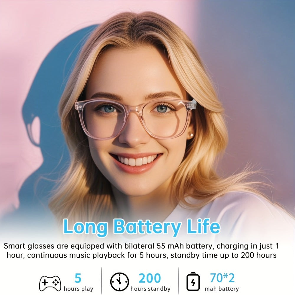 Bluetooth Smart Glasses with Photochromic Auto Dimming Lenses & Anti Blue Light – Wireless Built-in Speaker | Music & Hands-Free Calls | Magnetic Charging | Black White Gold Blue | Wearable Tech Gift